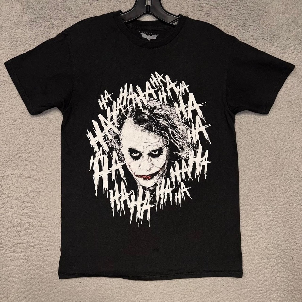 VTG Batman The Dark Knight Heath Ledger Joker T Shirt Sz S Black HA HA HA Tee